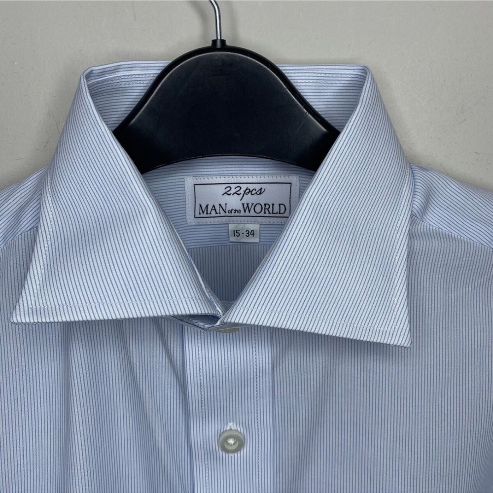 Man of The World Blue pin striped dress shirt Sz 15 - 34